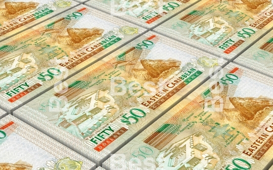 East Caribbean dollar bills stacked background