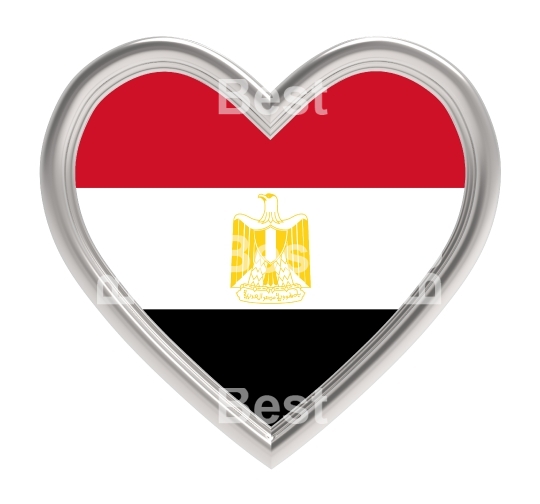 Egypt flag in silver heart isolated on white background