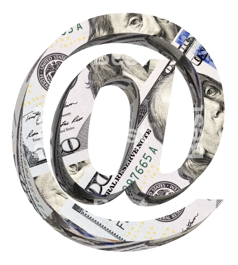 E-mail sign from a dollar bill alphabet set isolated over white.
