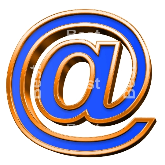 E-mail sign from blue with orange frame alphabet set, isolated on white. 