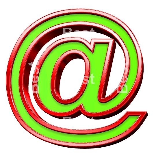 E-mail sign from green with shiny red frame alphabet set, isolated on white. 