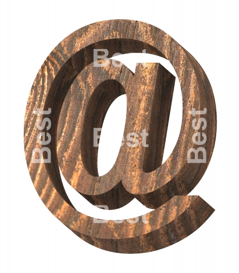 E-mail sign from old pine wood alphabet set isolated over white.