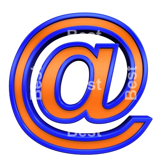 E-mail sign from orange with blue frame alphabet set, isolated on white. 