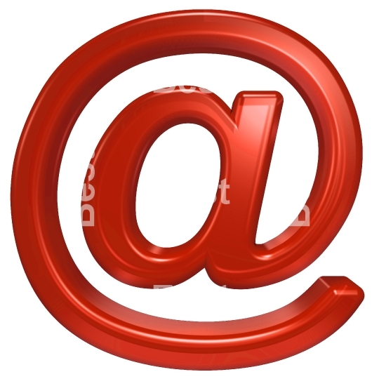 E-mail sign from red glass alphabet set, isolated on white.