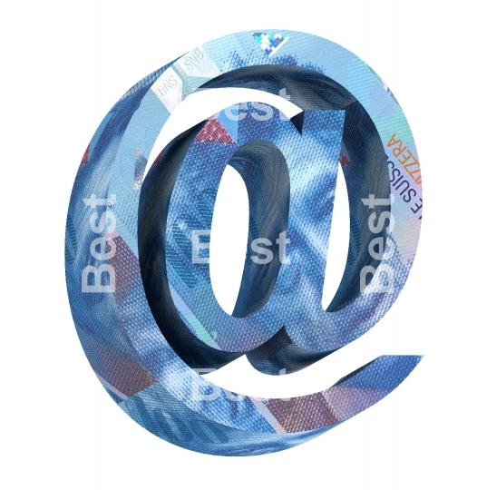 E-mail sign from the swiss franc bill alphabet set isolated over white.