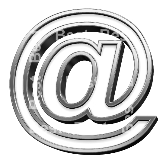 E-mail sign from white with silver shiny frame alphabet set, isolated on white.