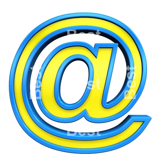 E-mail sign from yellow glass with blue frame alphabet set, isolated on white. 