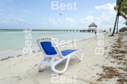 Empty beach chair waiting for tourists in Cayo Guillermo