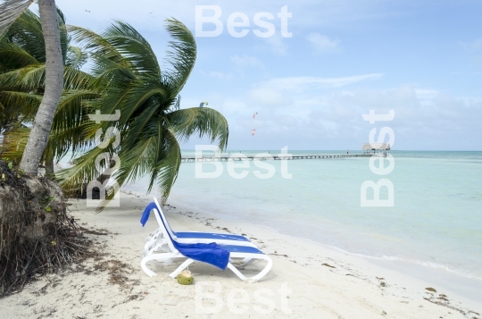 Empty beach chairs waiting for tourists in Cayo Guillermo