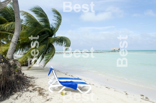 Empty beach chairs waiting for tourists in Cayo Guillermo