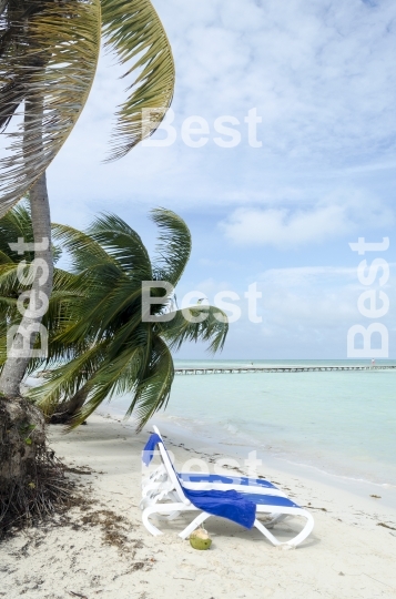 Empty beach chairs waiting for tourists in Cayo Guillermo