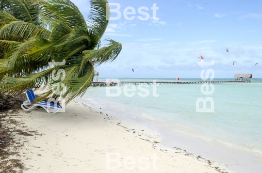 Empty beach chairs waiting for tourists in Cayo Guillermo