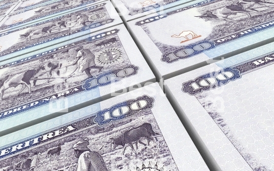 Eritrean nakfa bills stacks background