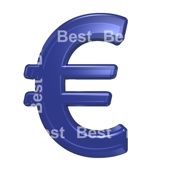 Euro sign from blue glass alphabet set