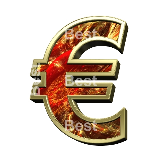 Euro sign from fractal alphabet set isolated over white.