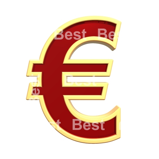 Euro sign from ruby with gold frame alphabet set