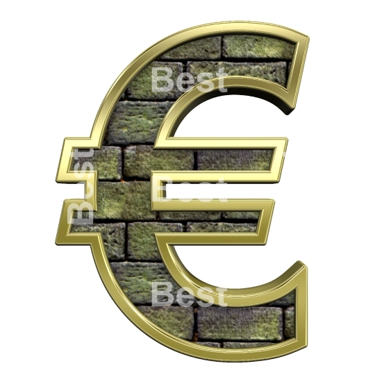 Euro sign from stone with gold frame alphabet set
