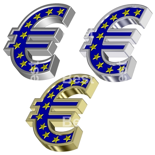 Euro signs with stars isolated on white.