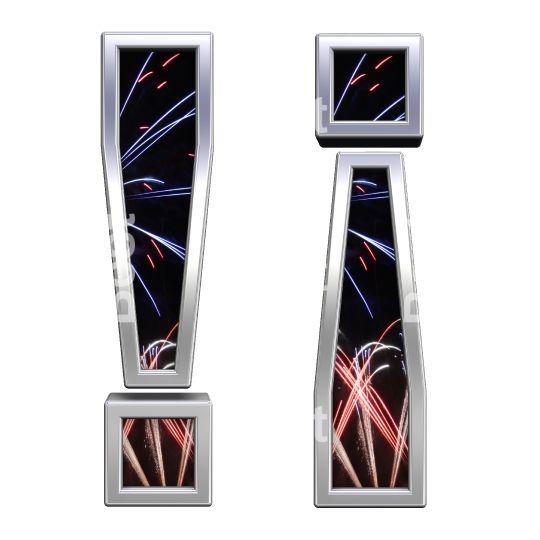 Exclamation mark from firework with chrome frame alphabet set