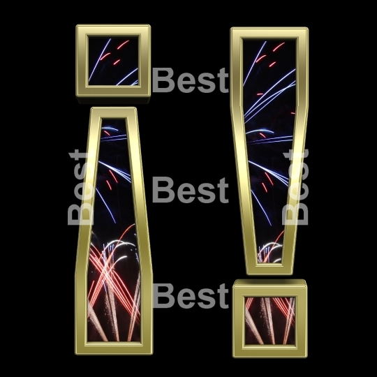 Exclamation mark from firework with gold frame alphabet set