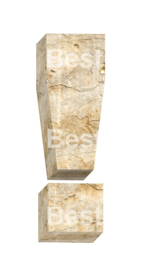 Exclamation mark from sandstone alphabet set isolated over white.