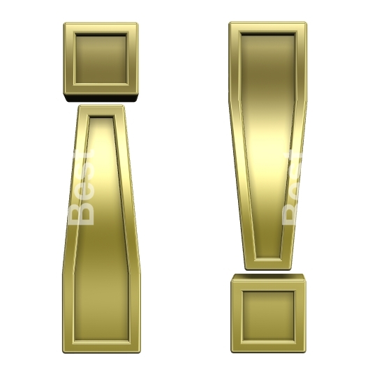 Exclamation mark from shiny gold alphabet set