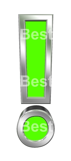 Exclamation mark sign from green with chrome frame alphabet set