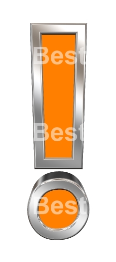 Exclamation mark sign from orange with chrome frame alphabet set