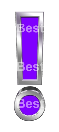 Exclamation mark sign from purple with chrome frame alphabet set