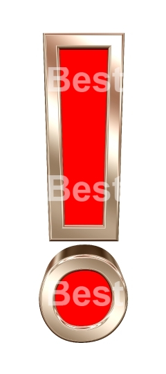 Exclamation mark sign from red with gold frame alphabet set