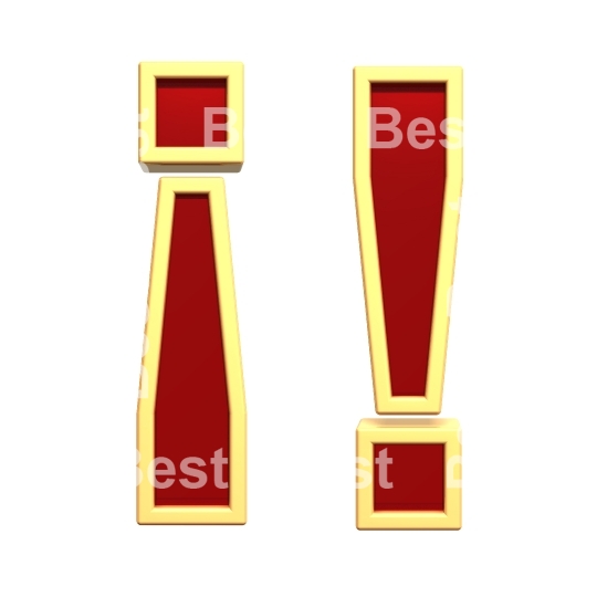Exclamation mark sign from ruby with gold frame alphabet set