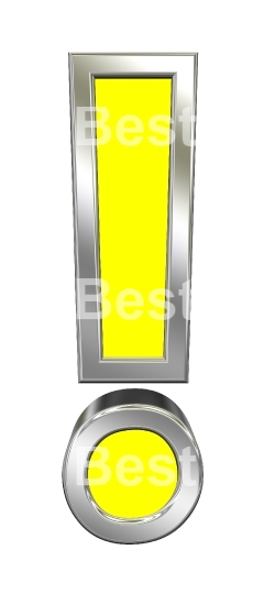 Exclamation mark sign from yellow with chrome frame alphabet set