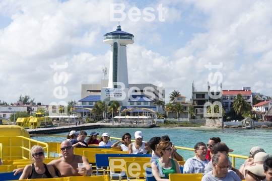 Ferry boat with tourists in Isla Mujeres