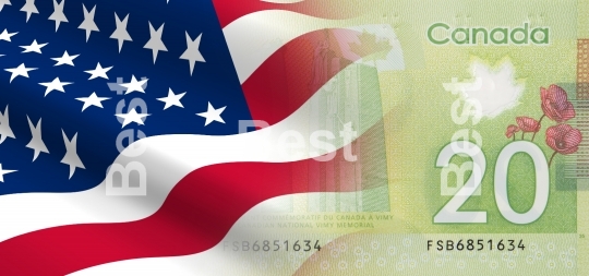 Flag of the United States with Canadian money