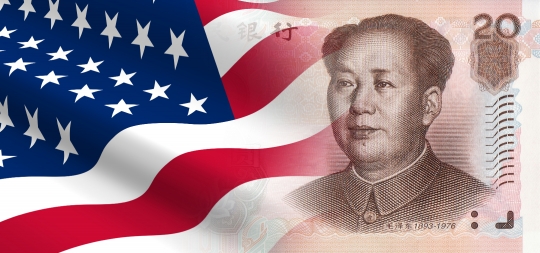 Flag of the United States with Chinese money