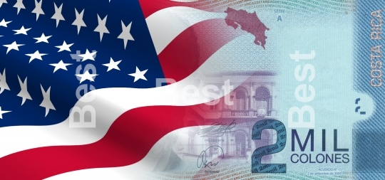 Flag of the United States with Costa Rican money
