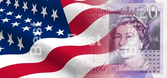 Flag of the United States with English money