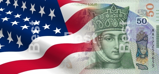 Flag of the United States with Georgian money