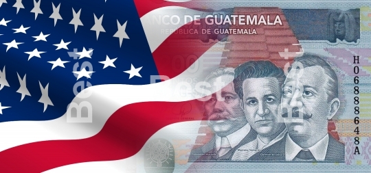 Flag of the United States with Guatemalan money