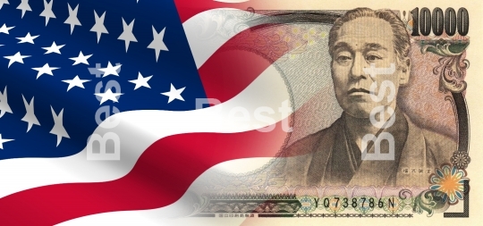 Flag of the United States with Japanese money