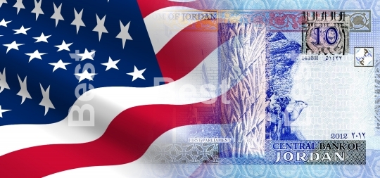 Flag of the United States with Jordanian money