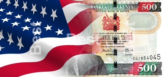 Flag of the United States with Kenyan money