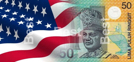 Flag of the United States with Malaysian money