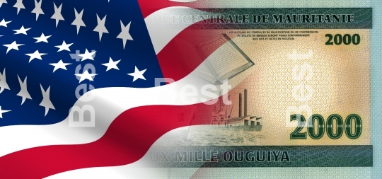 Flag of the United States with Mauritanian money