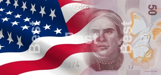 Flag of the United States with Mexican money
