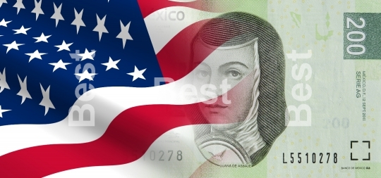 Flag of the United States with Mexican money