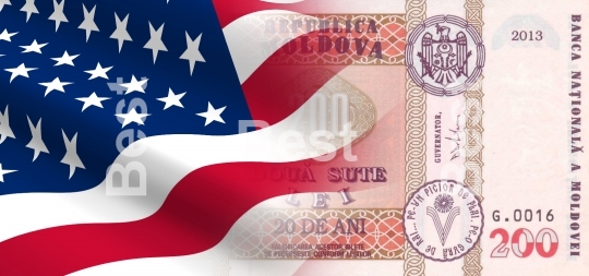 Flag of the United States with Moldovan money