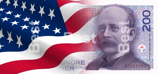 Flag of the United States with Norwegian money