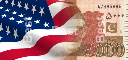 Flag of the United States with Pakistan money