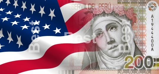 Flag of the United States with Peru money